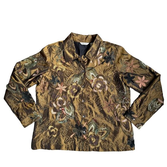 Vintage Laura Ashley Jacket Womens‎ Embroidered Floral M Boho Gypsy Hippie Light - Picture 1 of 8